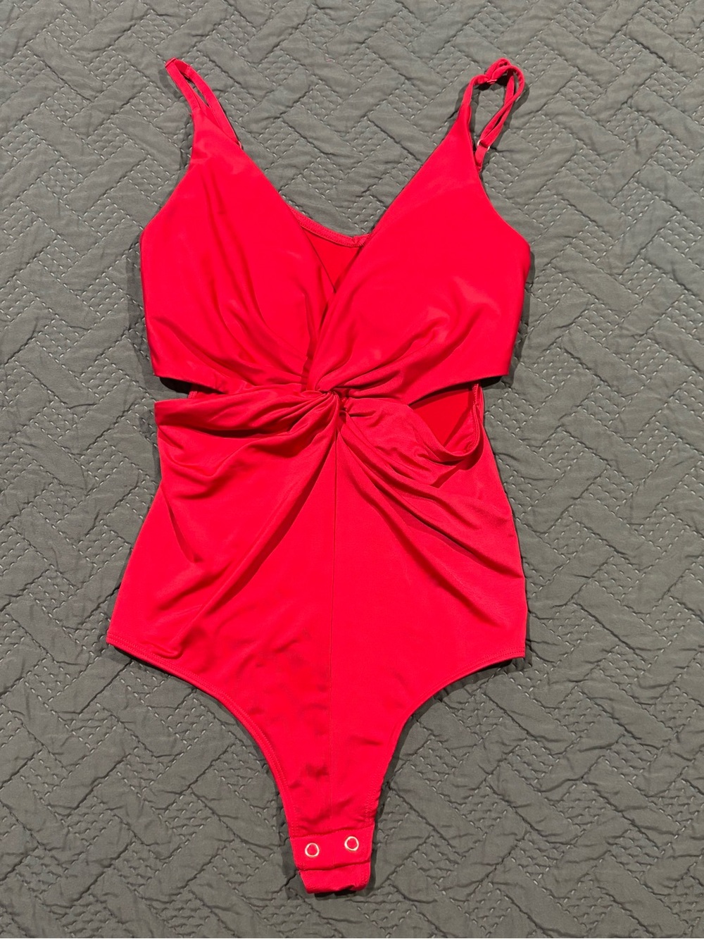 Express Dark Pink Twist-Front Bodysuit with Spaghetti Straps